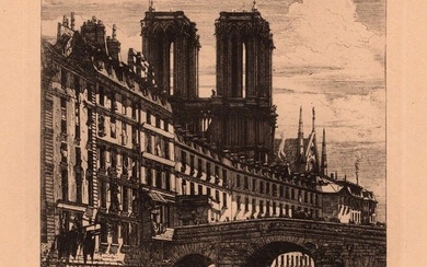 Charles Meryon Etching VIEW OF LITTLE BRIDGE, PARIS Framed