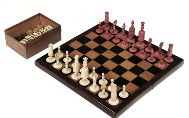 Chess. A 19th-century bone "Selenus" pattern chess set