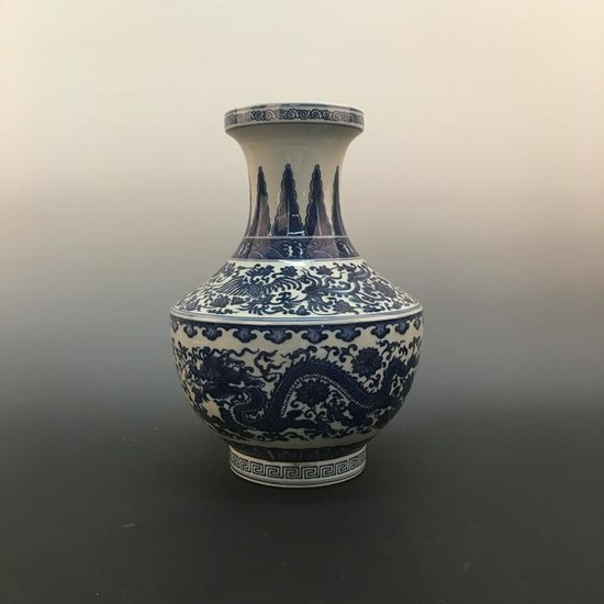 Chinese Blue and White Dragon Vase with Qinglong Mark