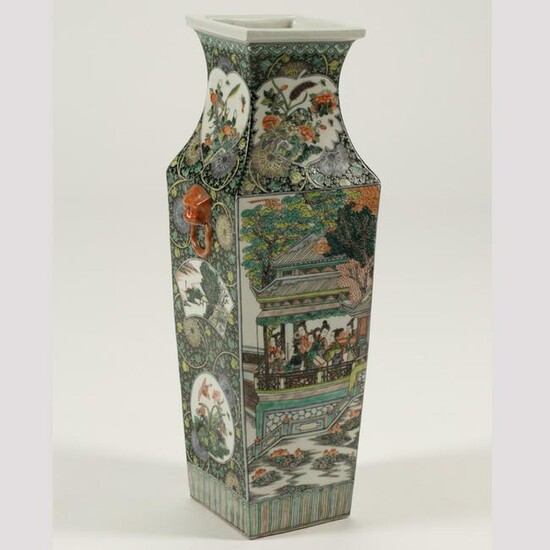 Chinese Famille Verte Porcelain Square Vase.
