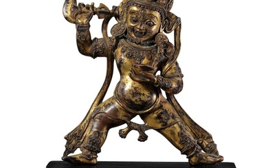 Chinese Ming Dynasty Gilt-Bronze Standing Statue of the Fortune God