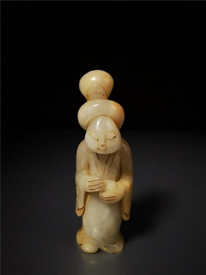 Chinese Qing Dynasty Hetian Jade Nephrite Statu