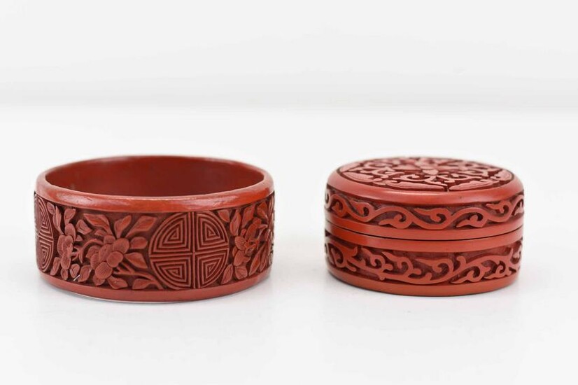 Chinese Red Cinnabar Carved Bangle Bracelet