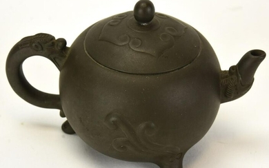Chinese Signed Terracotta Dragon Handle Teapot
