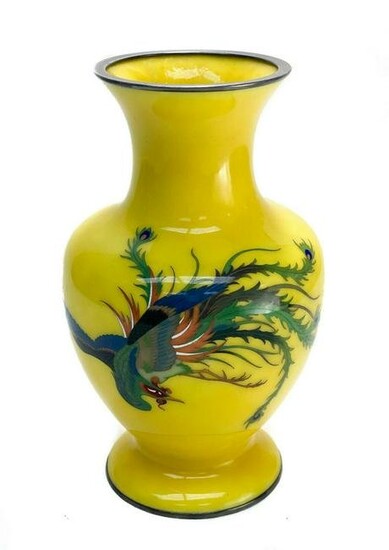 Chinese Yellow Cloisonne Enamel & Silver Mounted Vase