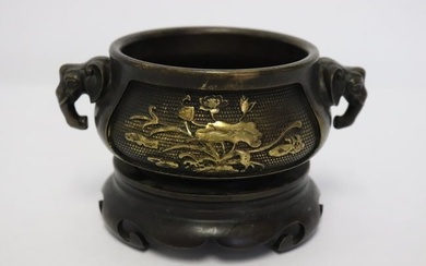 Chinese bronze censer with bronze stand