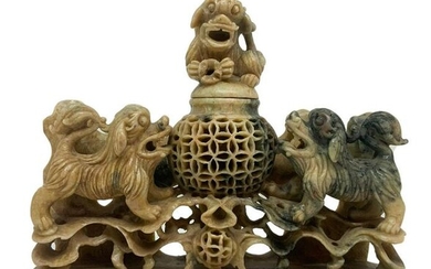 Chinese monumental soapstone incense burner depicting