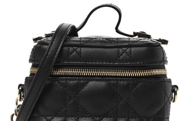 Christian Dior Lambskin Cannage Micro Lady Dior Vanity Case Black