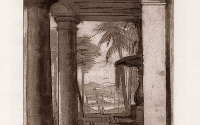 Claude Lorrain Vista seen between Columns 1885 engraving