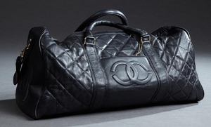 Coco Chanel Quilted Black Leather Duffle Bag, 20th c. in United States