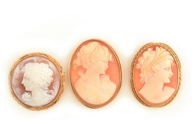 Collection of Three Shell Cameo, 14k Yellow Gold