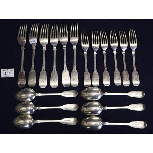 Collection of fiddle pattern silver cutlery to include; six ...