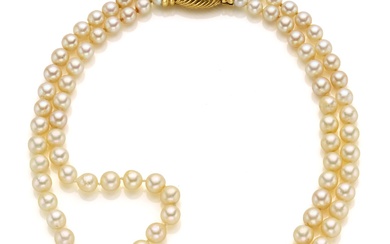 Collier de perles graduées à deux brins avec fermoir en or jaune, perles de mm...