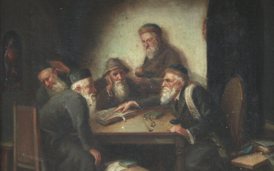 Cotelle R. Berman (1913-1942) - Rabbis Argument, Oil on Canvas, 1933.