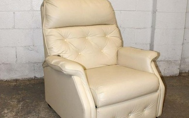 Cream color leather style button tuft recliner approx. 35" w x 32" d x 38" h seat height 17"