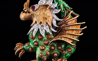DRAGON BROOCH IN ENAMELS 1930s Handcrafted brooch made in Italy...