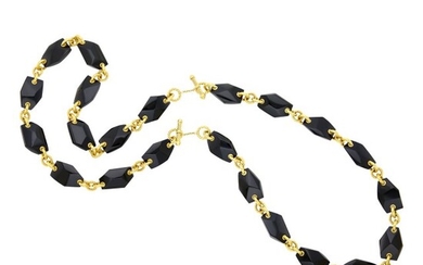 David Yurman Long Gold and Black Onyx Bead Toggle Necklace/Pair of Necklaces