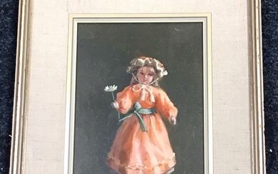Deborah Jones, oil on board, a Victorian doll holding a...