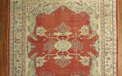 Deep Red Antique Square Oushak Rug