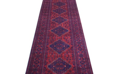 Deep and Saturated Red, Soft and Shiny Wool Afghan Khamyab Runner Rug
