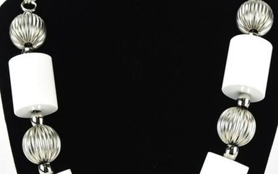 Designer Acrylic Bead & Silver Tone Necklace