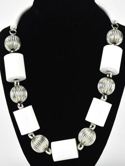 Designer Acrylic Bead & Silver Tone Necklace
