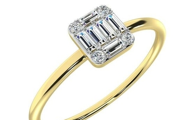 Diamond 1/10 ct tw Round and Baguette Cut Ring in 10K Yellow Gold
