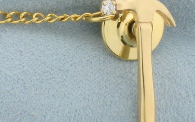 Diamond Hammer Tie Pin in 14k Yellow Gold