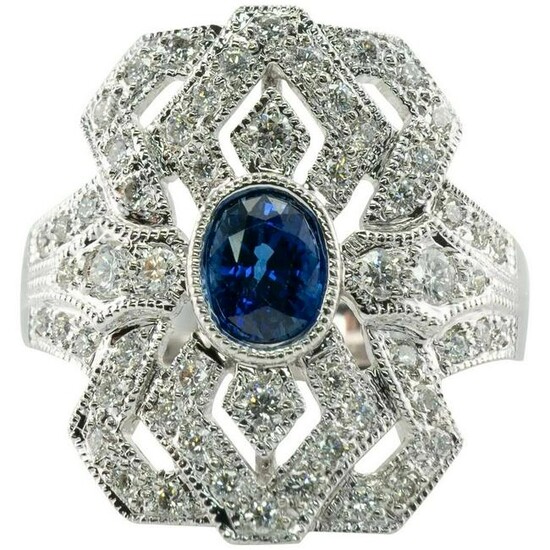 Diamond Sapphire Ring 18K White Gold