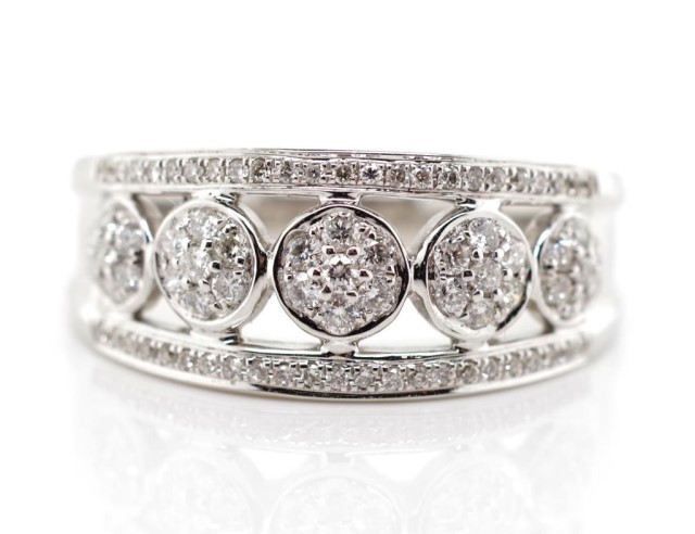 Diamond and 18ct white gold ring with diamonds grain set in ...