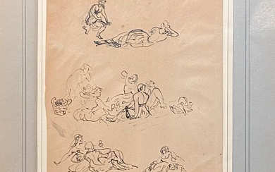 Dimitrios Emmanuel GALANIS (1882-1966) Etudes pour des scènes de genre Encre sur papier Signée en...