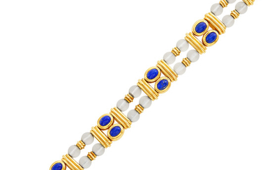 Double Strand Gold, Frosted Rock Crystal Bead and Lapis Bracelet, Boucheron, France