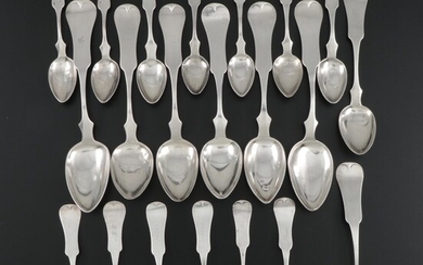 E. & D. Kinsey Fiddle Handle Coin Silver Spoons, Mid-19th Century