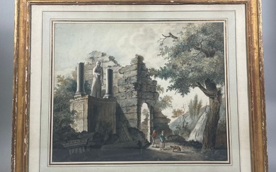 ECOLE DU NORD du XVIIIè siècle Ruines animées Aquarelle 36,5... - Lot 144 - Osenat