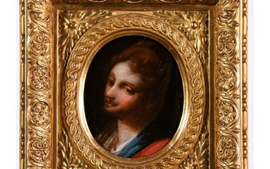 ÉCOLE VENITIENNE fin XVIIè début XVIIIè. « Portrait de femme ». Huile sur carton dans...