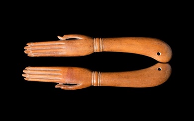 EGYPTIAN WOODEN CLAPPERS HANDS SHAPED