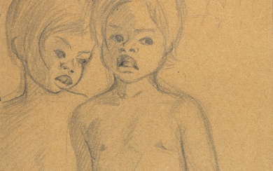Max ERNST Deux enfants - 1924 Crayon sur papier h:22.0 CM, d:16.5 CM Signé en...