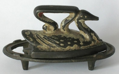 Early Miniature Swan Iron & Trivet.