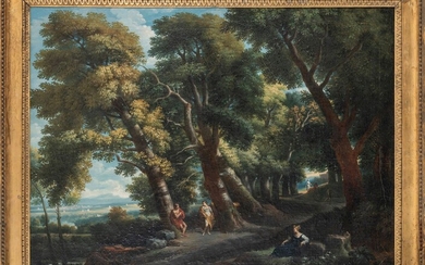 Ecole ITALIENNE vers 1830, suiveur de LOCATELLI La halte en forêt Toile 75 x 99...