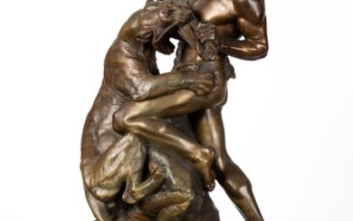 Edouard DROUOT (1859-1945). Lutte pour la vie. Sculpture en bronze à patine brune, reposant sur...