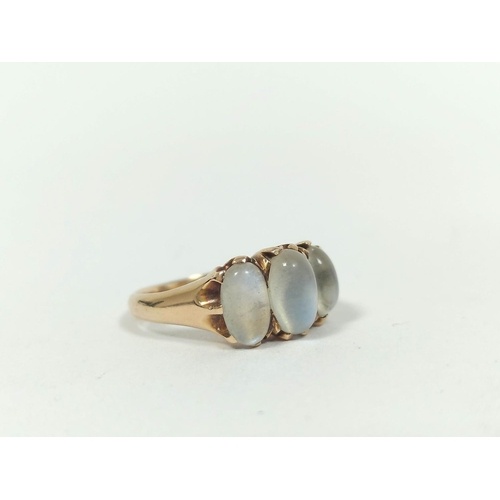 Edwardian ring with three moonstones '15ct' Size 'O'