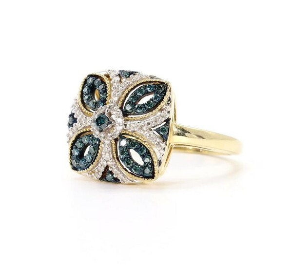 Effy 14KY Gold Blue and White Diamond Ring