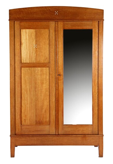 (-), Oak 2-door wardrobe with bone block motif...