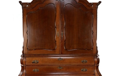(-), Oak cabinet with decorated hood and double...