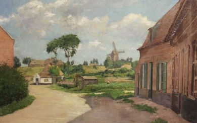 Emile ANCELET ( 1865-1951) Paysage flamand Huile sur toile, signée ne bas à droite 70x100 cm (réentoilé)