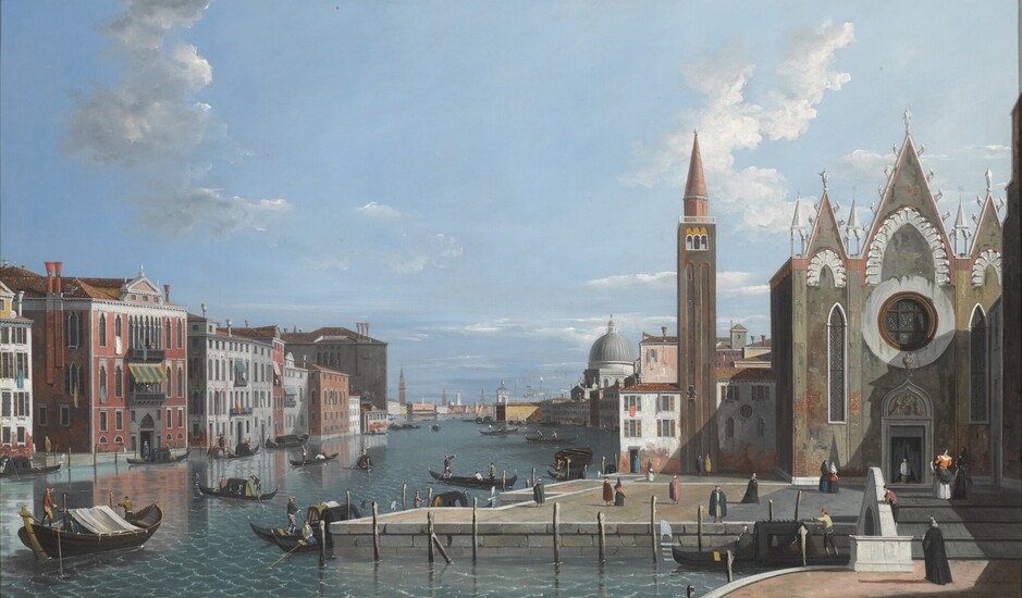 English follower of Giovanni Antonio Canal, called Canaletto Venice, the Grand Canal from Santa Maria della Carità, looking towards the Bacino di San Marco