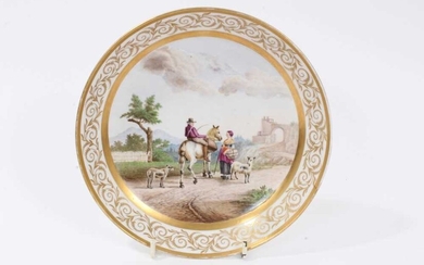 English porcelain saucer dish painted with drovers