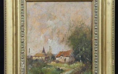 Eugène GALIEN-LALOUE (1854-1941) "Village" Huile sur panneau signée DUPUY en bas à droite 22 x...