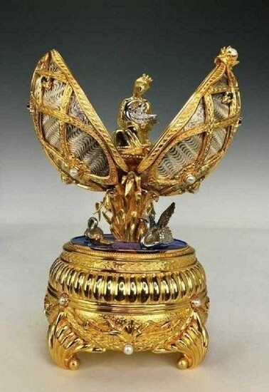FABERGE SWAN LAKE IMPERIAL JEWELED STERLING MUSICAL EGG