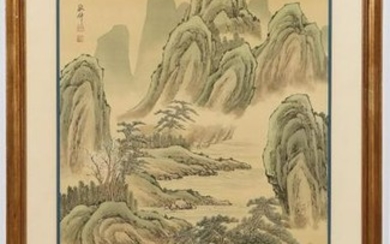 FRAMED CHINESE LANDSCAPE WATERCOLOR ON SILK